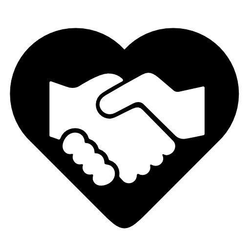 Black heart with two white hands in a handshake