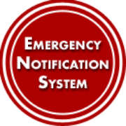 Red circle with the words emergency notification system in it