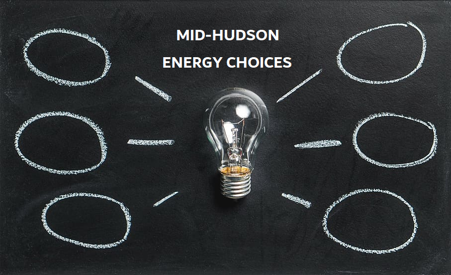 Text: Mid-Hudson Energy Choices. Image of a lightbulb with six circles stemming out from it.