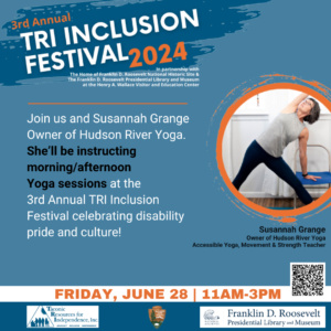 Instagram Post for 3rd annual inclusion festival, "Join us and Susannah Grange Owner of Hudson River Yoga.
She’ll be instructing morning/afternoon Yoga sessions at our 3rd Annual TRI Inclusion Festival celebrating disability pride and culture!"