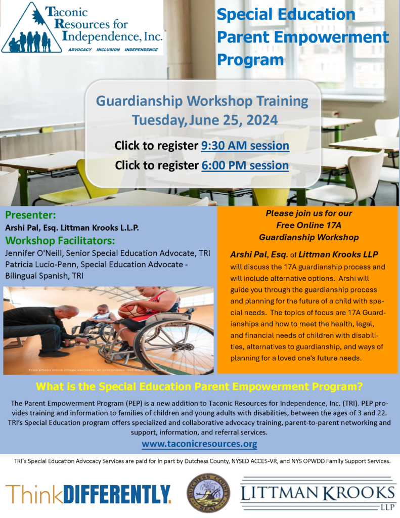 Flyer for the Special Education PEP Guardianship Workshop June 25th