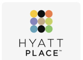 A white square with 3 rows of 3 circles in varying colors. The words HYATT Place under it.