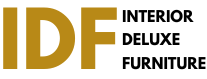 logo for IDF- interiror delux furniture. IDF in gold letters.