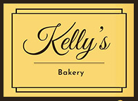 Yellow box with black stripes at top and bottom Kelly's Bakery