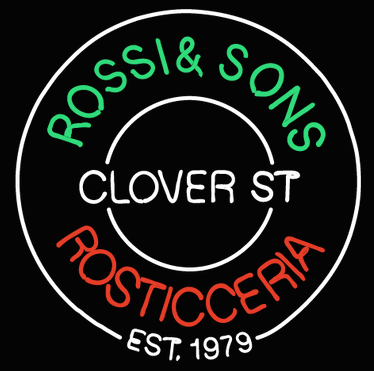 Black square with two circles Rossi & Sons Clover St Rosticceria 1979