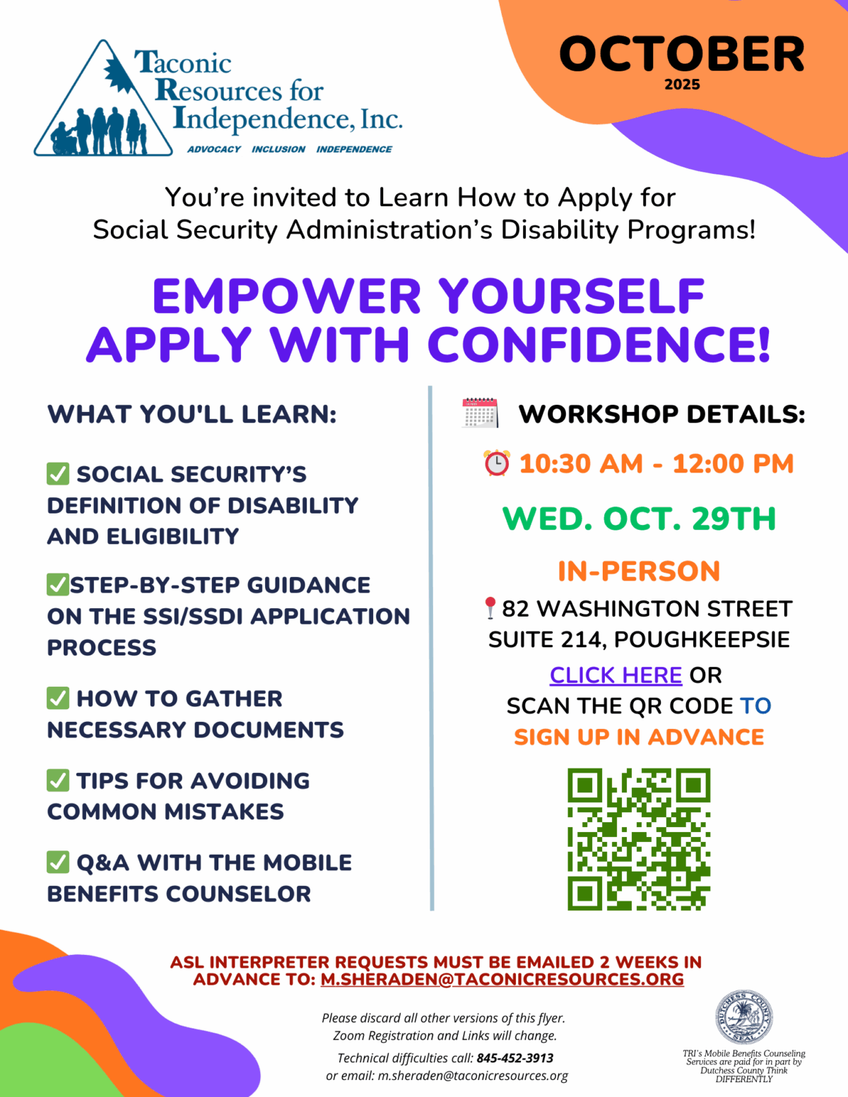 Printable October flyer- empower yourself with confidence - how to apply for ssi and ssdi