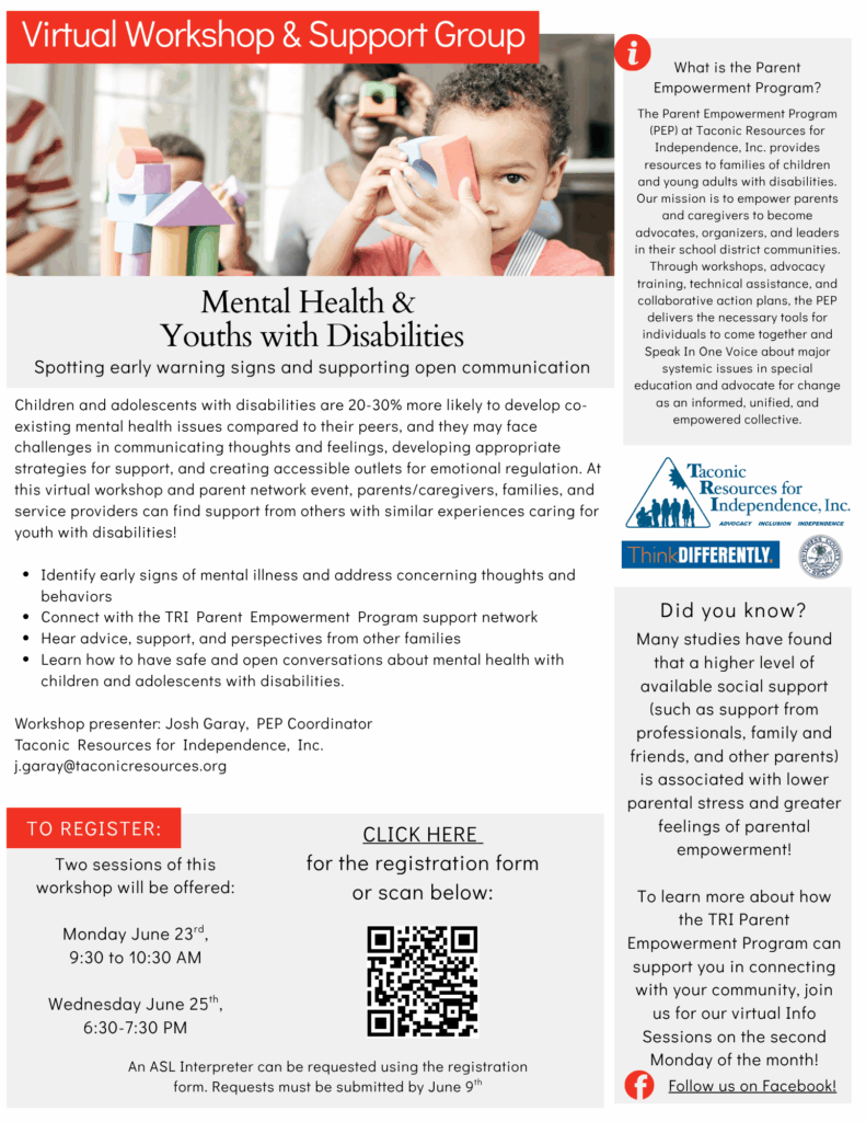 flyer for Mental Health and Youth with Disabilities- June 2025