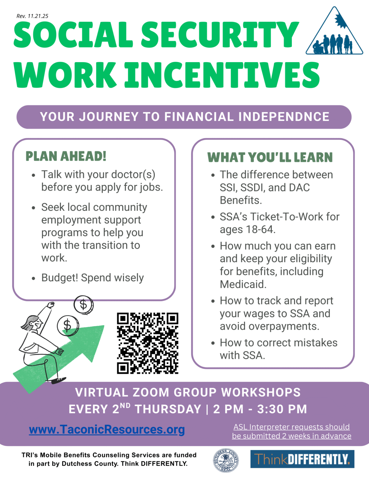 virtual workshop on zoom on ssi and ssdi work incentives december 2025