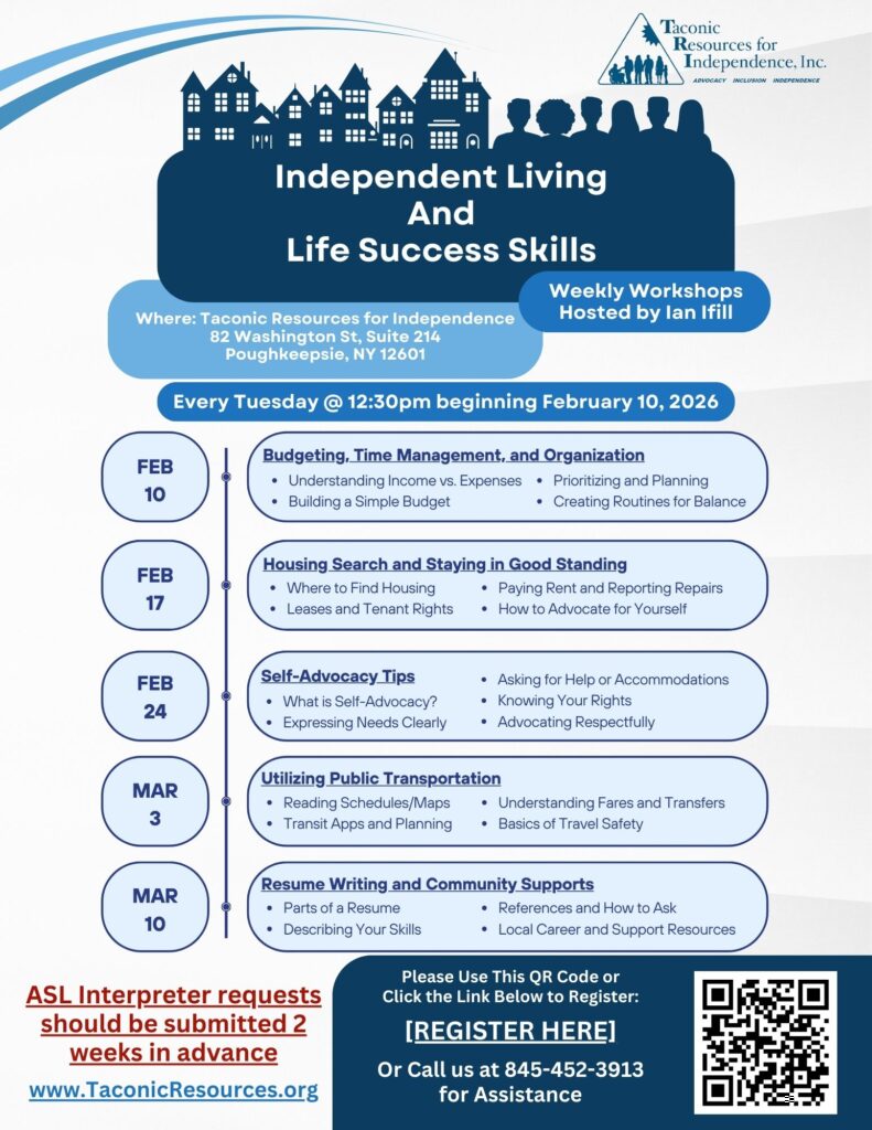 Flyer for Weekly Housing Workshop Series. Please click the link to access the PDF version.