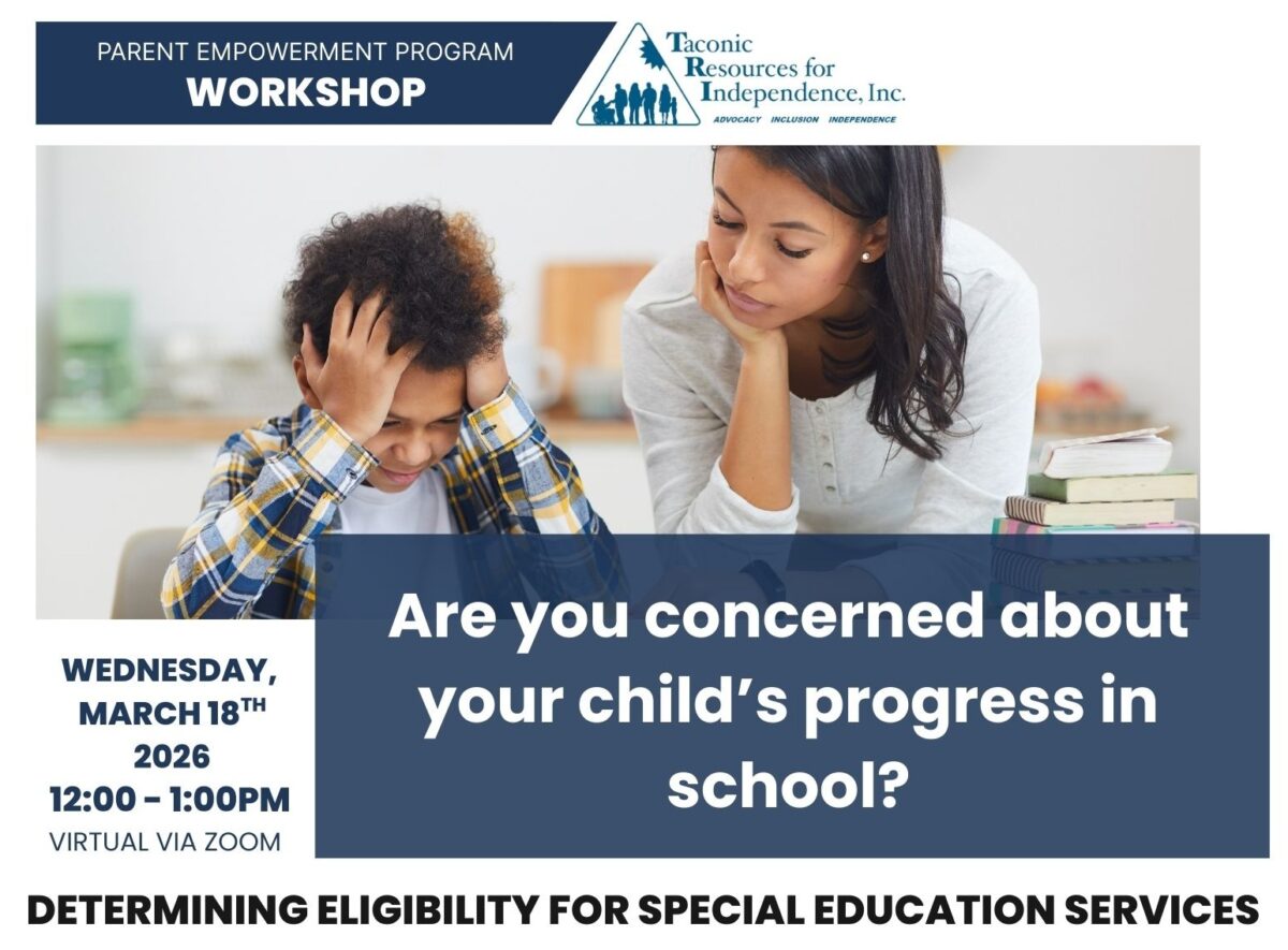 Workshop on March 18th at 12pm. Topic: Determining Eligibility for Special Education Services.