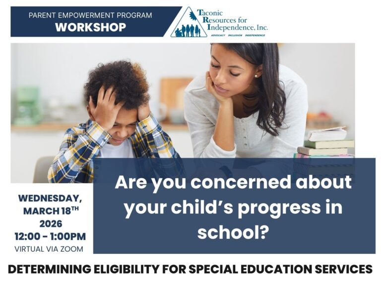 Workshop on March 18th at 12pm. Topic: Determining Eligibility for Special Education Services.