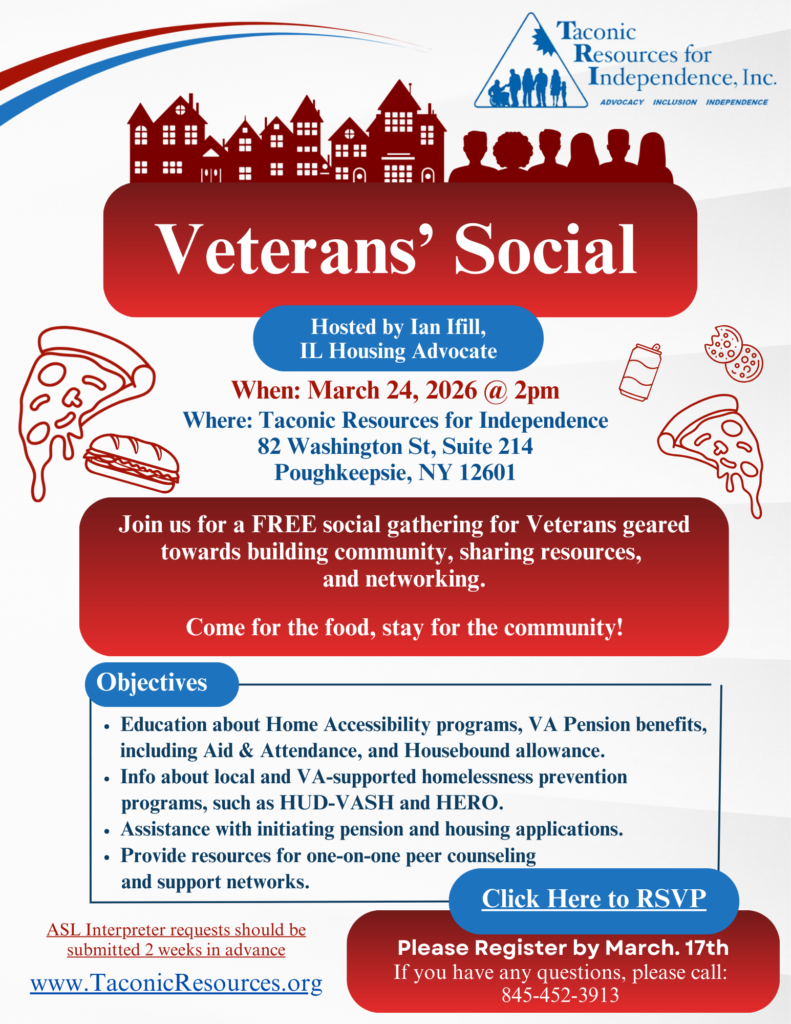 Veterans social flyer for March 24th at 2pm. Click the image to RSVP.
